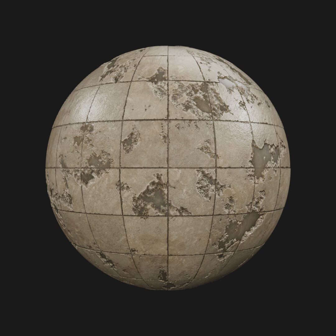 4K Broken Tile Wet-C4D Material