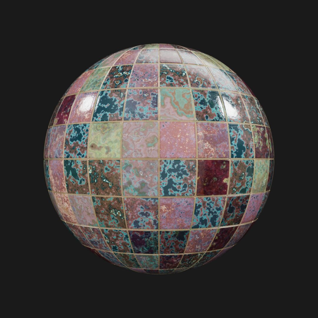 4K Colorful Tiles Gold Trim-C4D Material