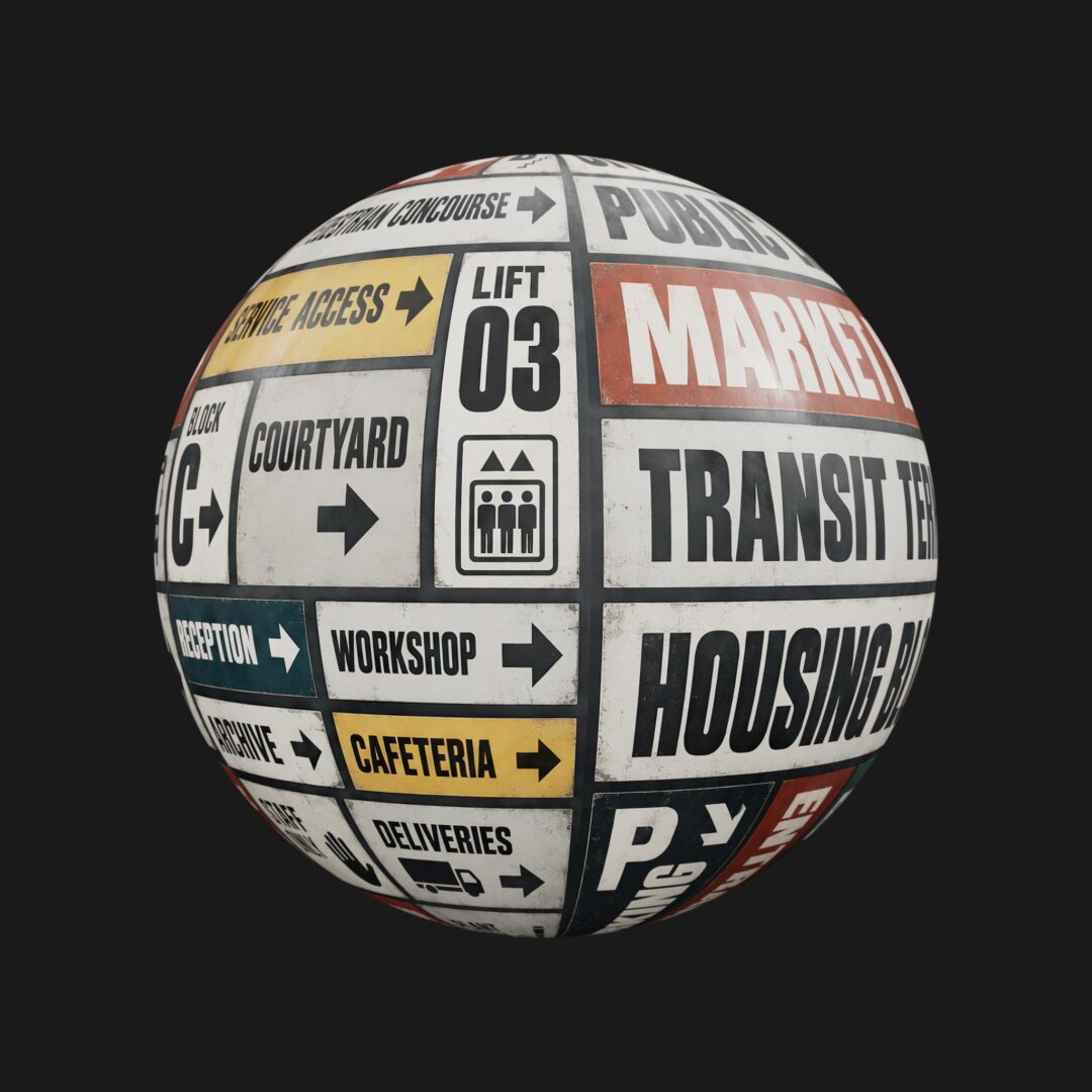 Brutalist Signage Decal Atlas 01 - C4D Redshift Material