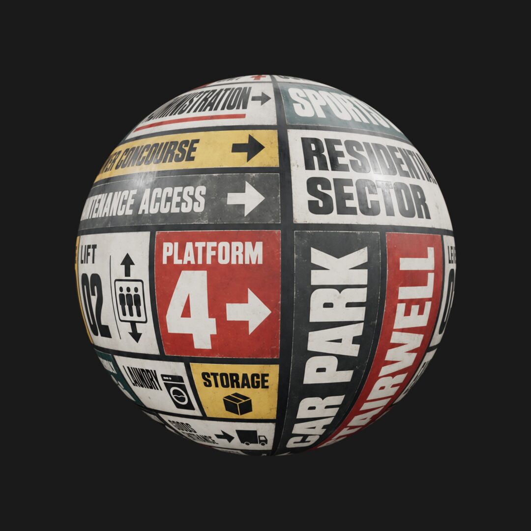 Brutalist Signage Decal Atlas 02 - C4D Redshift Material
