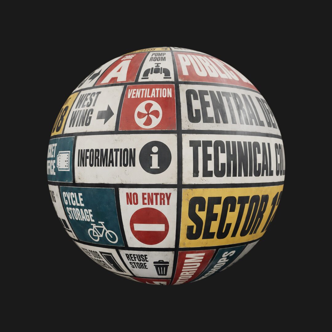 Brutalist Signage Decal Atlas 03 - C4D Redshift Material