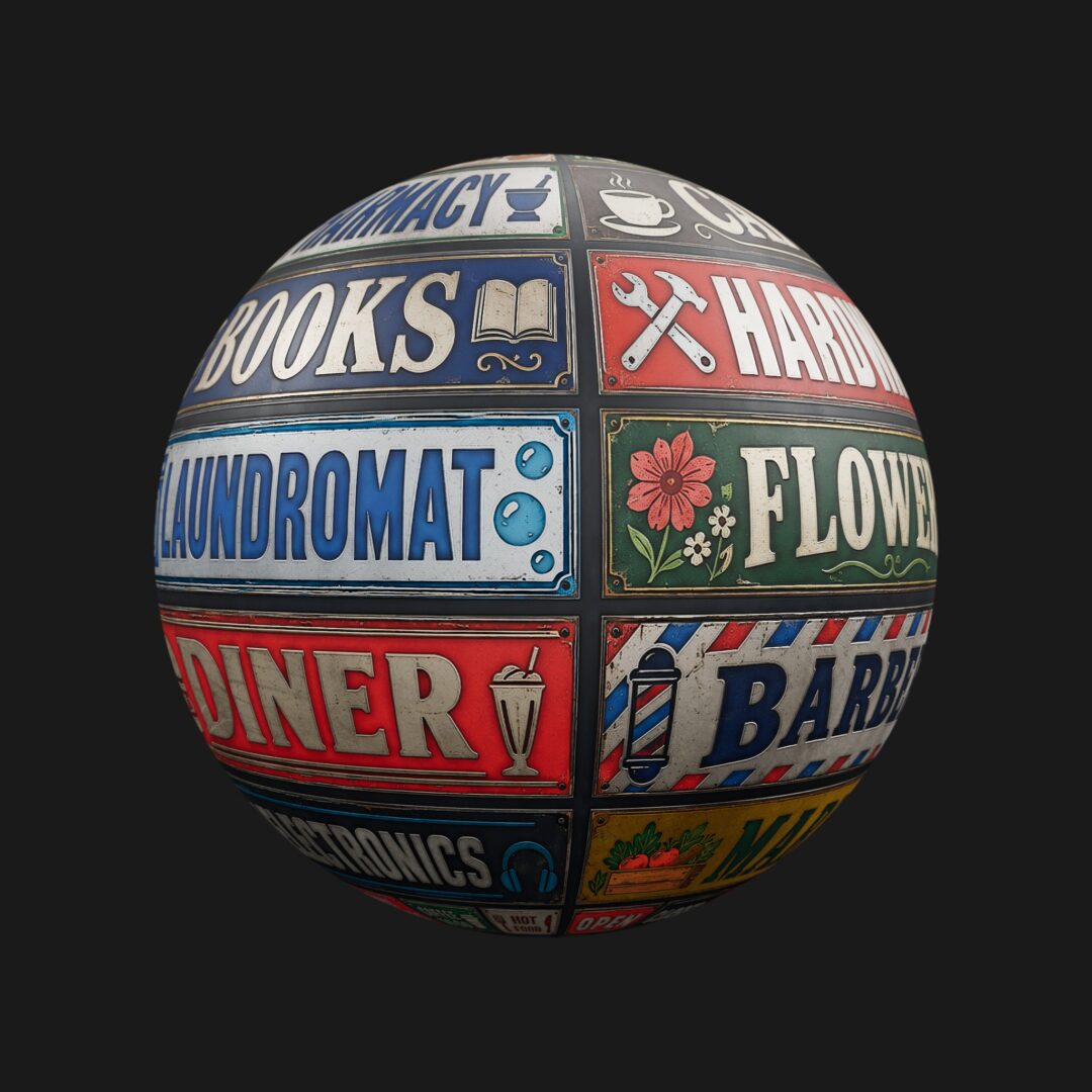 Signage Decal Atlas Set 01 - C4D Redshift Material