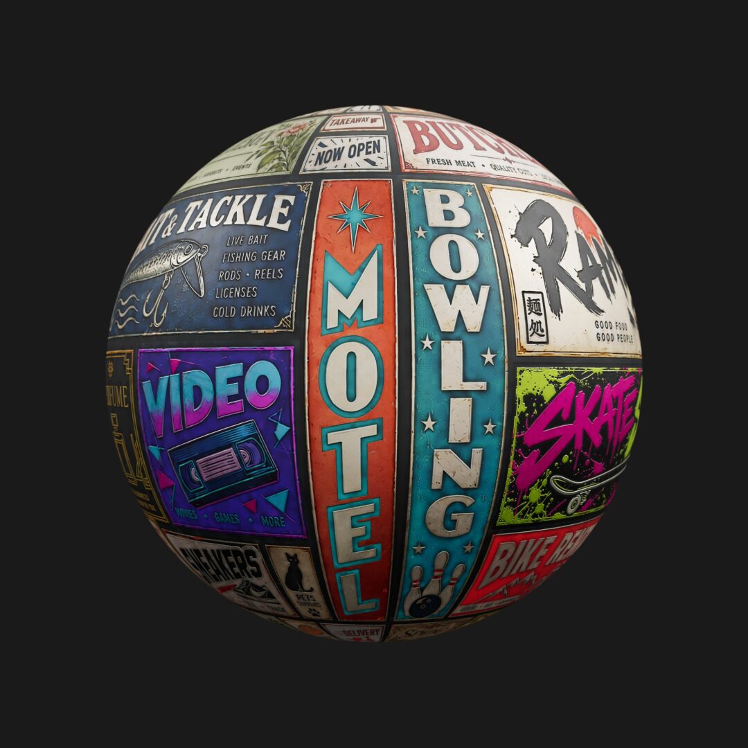 Signage Decal Atlas Set 05 - C4D Redshift Material