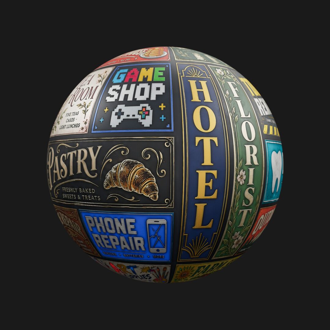 Signage Decal Atlas Set 06 - C4D Redshift Material