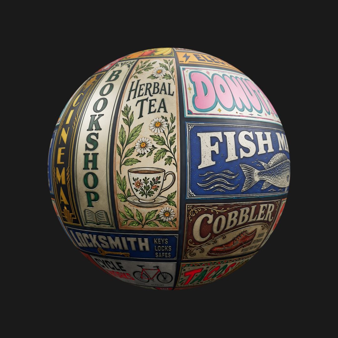 Signage Decal Atlas Set 07 - C4D Redshift Material