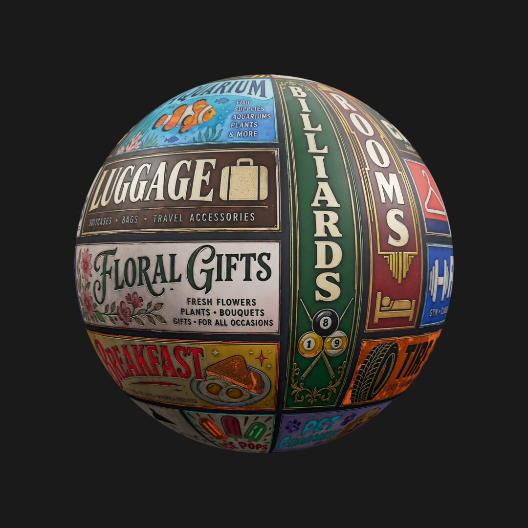 Signage Decal Atlas Set 10 - C4D Redshift Material